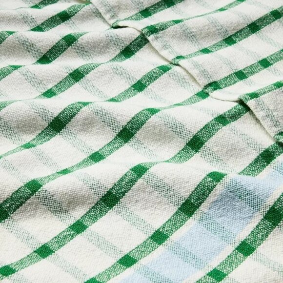 Hearth & Hand Magnolia Checkered Plaid Woven Throw Blanket Cream Lt Blue Green - Picture 3 of 6